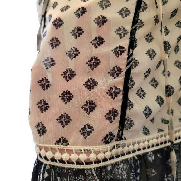 Boho Sheer Blouse Womens Size Small Black White Print Flowy Long Sleeve JJ3488 - Picture 8 of 8